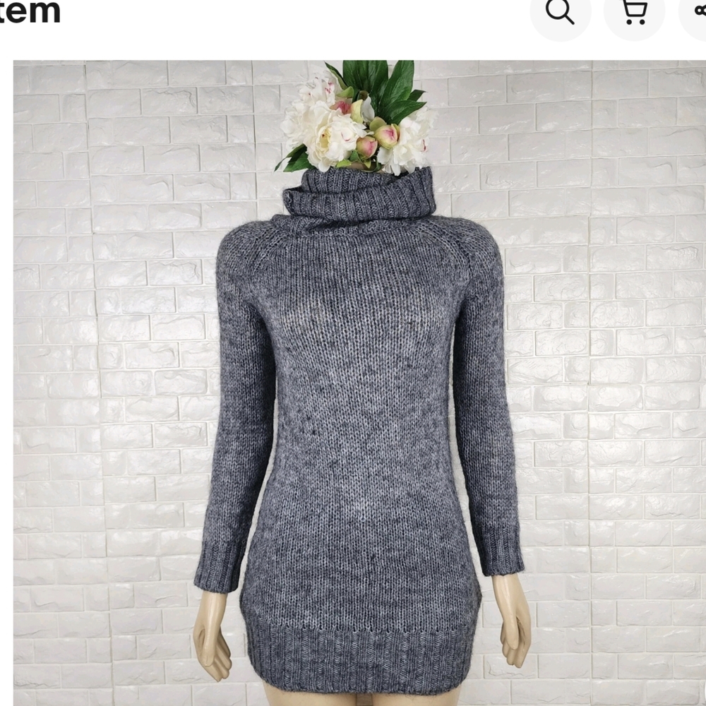 HKA DESING Chic Gray Knit Turtleneck Mini Dress